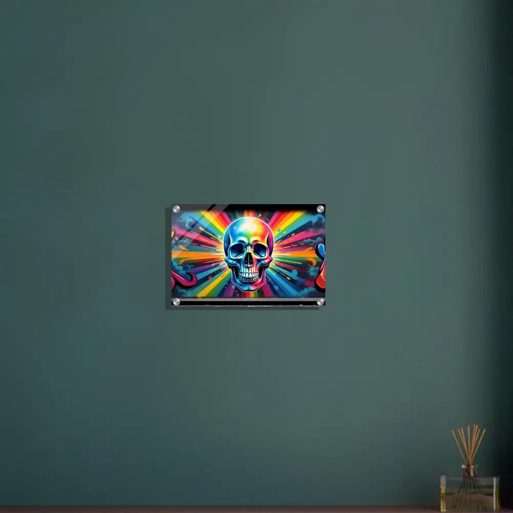 Colorful skull artwork for Acrylic Skullburst Wall Art Neon Graffiti Skull Explosion