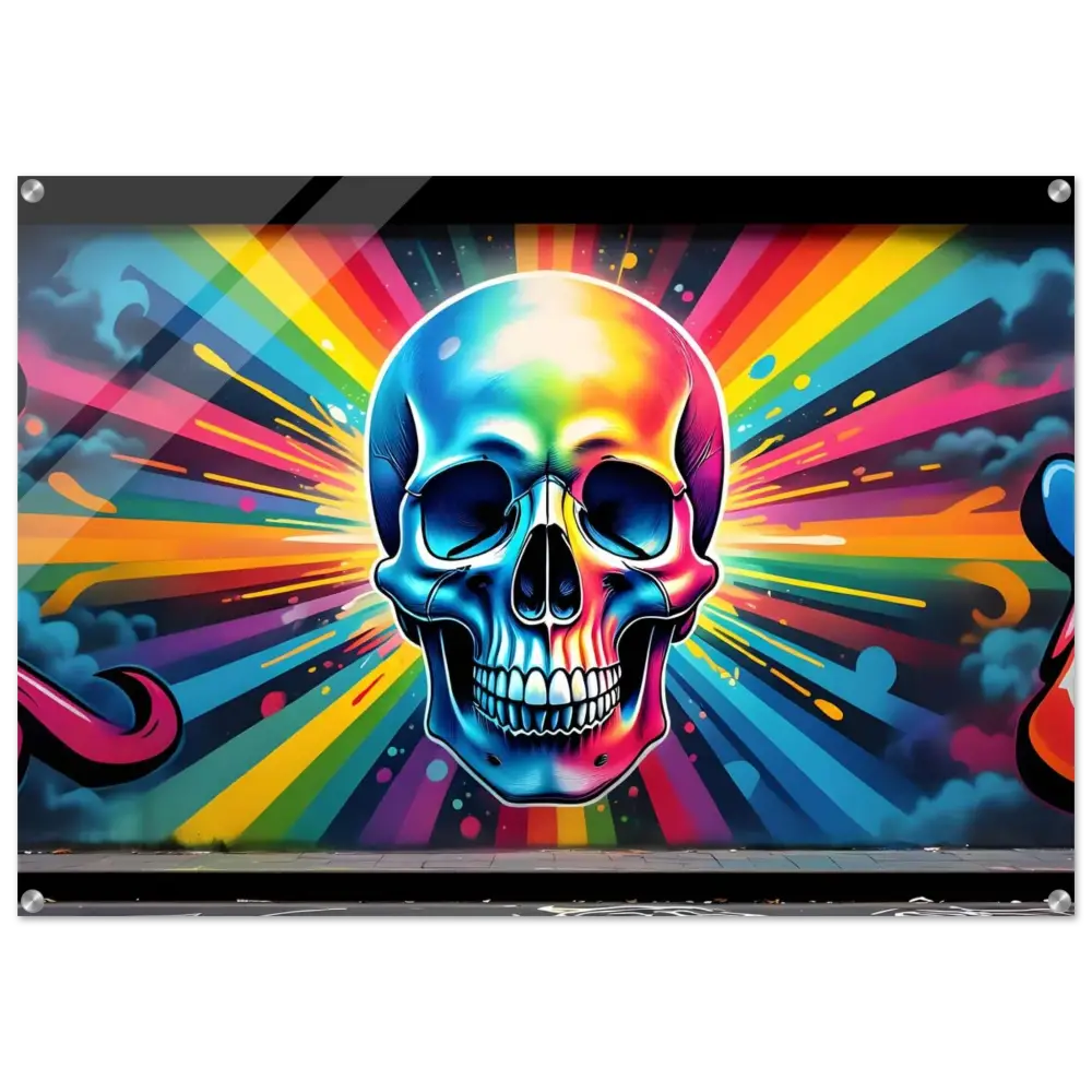 Colorful skull graffiti art on Acrylic Skullburst Wall Art Neon Graffiti Skull Explosion