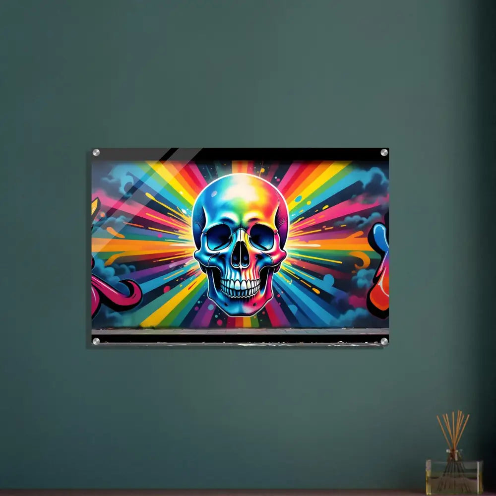 Colorful Neon Graffiti Skull Explosion Acrylic Wall Art for Modern Home Décor