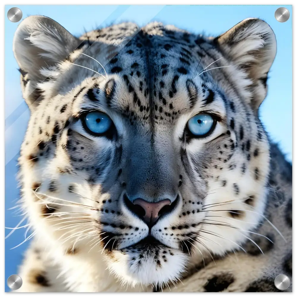 Acrylic Snow Leopard with piercing blue eyes from PixiOnyx Glacier Gaze Predator Display