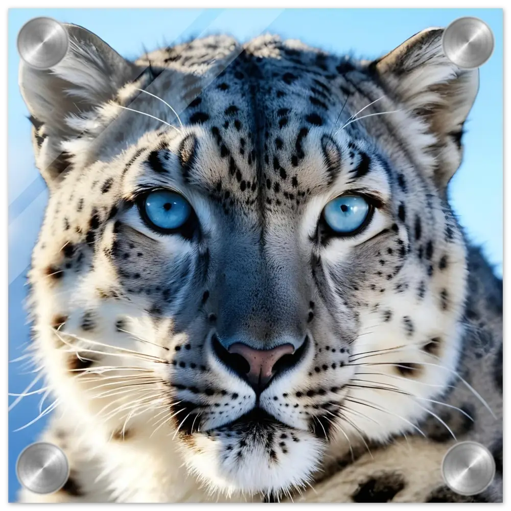 Framed Snow Leopard Portrait Acrylic Glacier Gaze Crystal Predator Display by PixiOnyx
