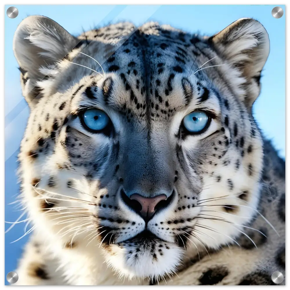 Framed Snow Leopard Portrait Acrylic Glacier Gaze PixiOnyx Crystal Predator Display
