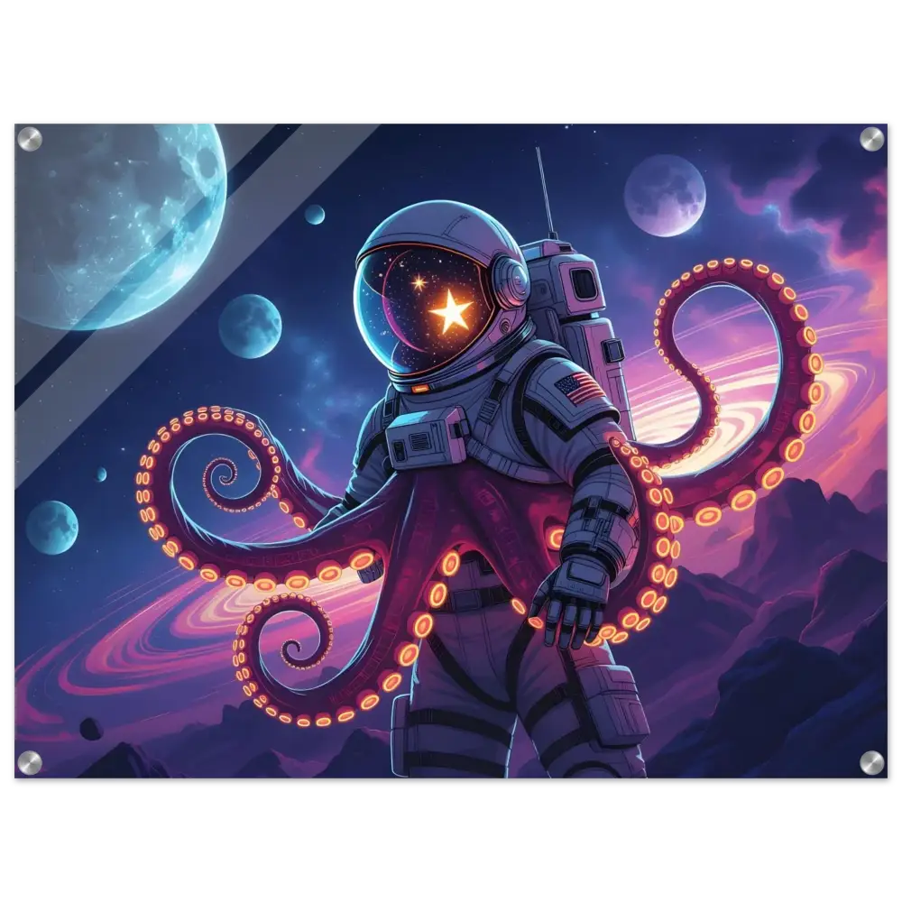 Acrylic Space Octonaut Panel featuring Astronaut Octopus Hybrid artwork for cosmic decor