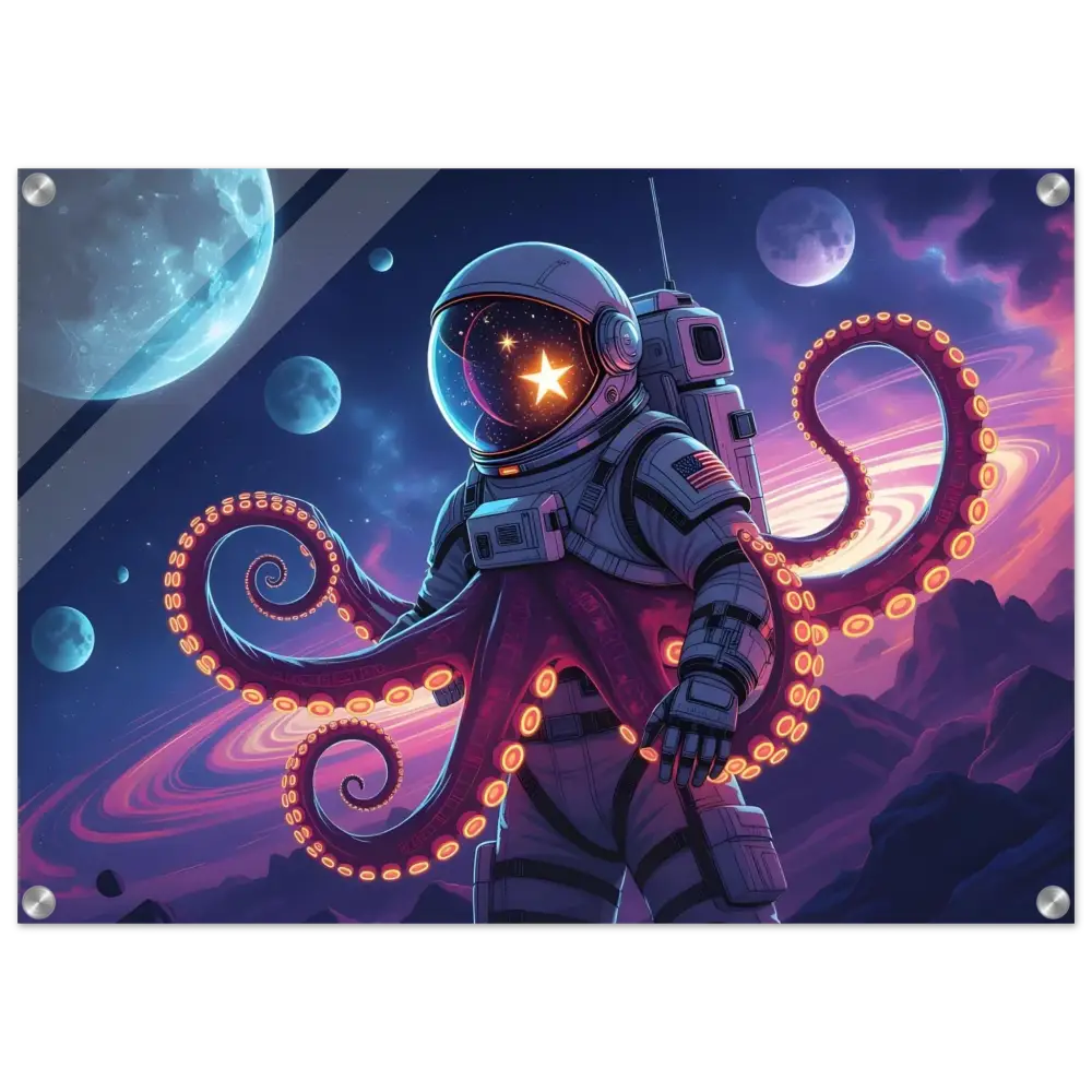 Acrylic Space Octonaut Panel featuring Astronaut Octopus art for Surreal Galactic Diver collection