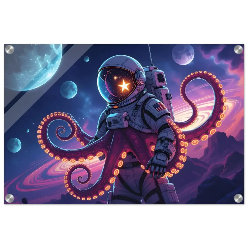 Acrylic Space Octonaut Panel featuring an astronaut with octopus tentacles in space scene