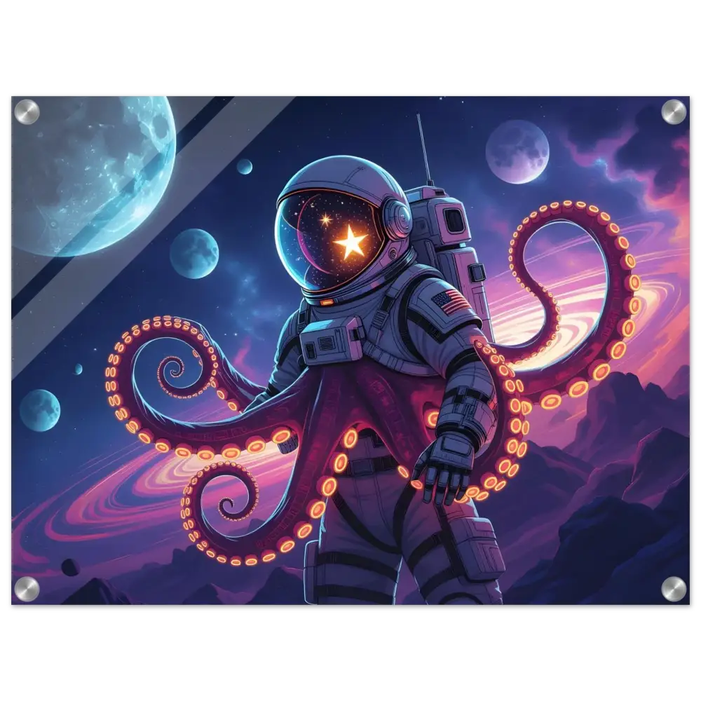 Acrylic Space Octonaut Panel featuring Astronaut Octopus Hybrid artwork for cosmic decor