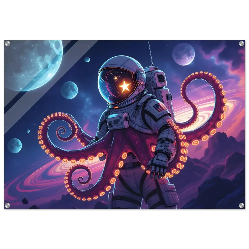 Acrylic Space Octonaut Panel featuring Astronaut with Octopus Tentacles for Cosmic Art