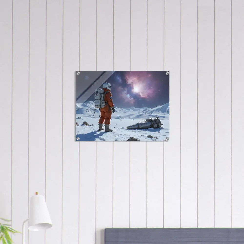 Acrylic print of an astronaut on a snowy planet for wall decor