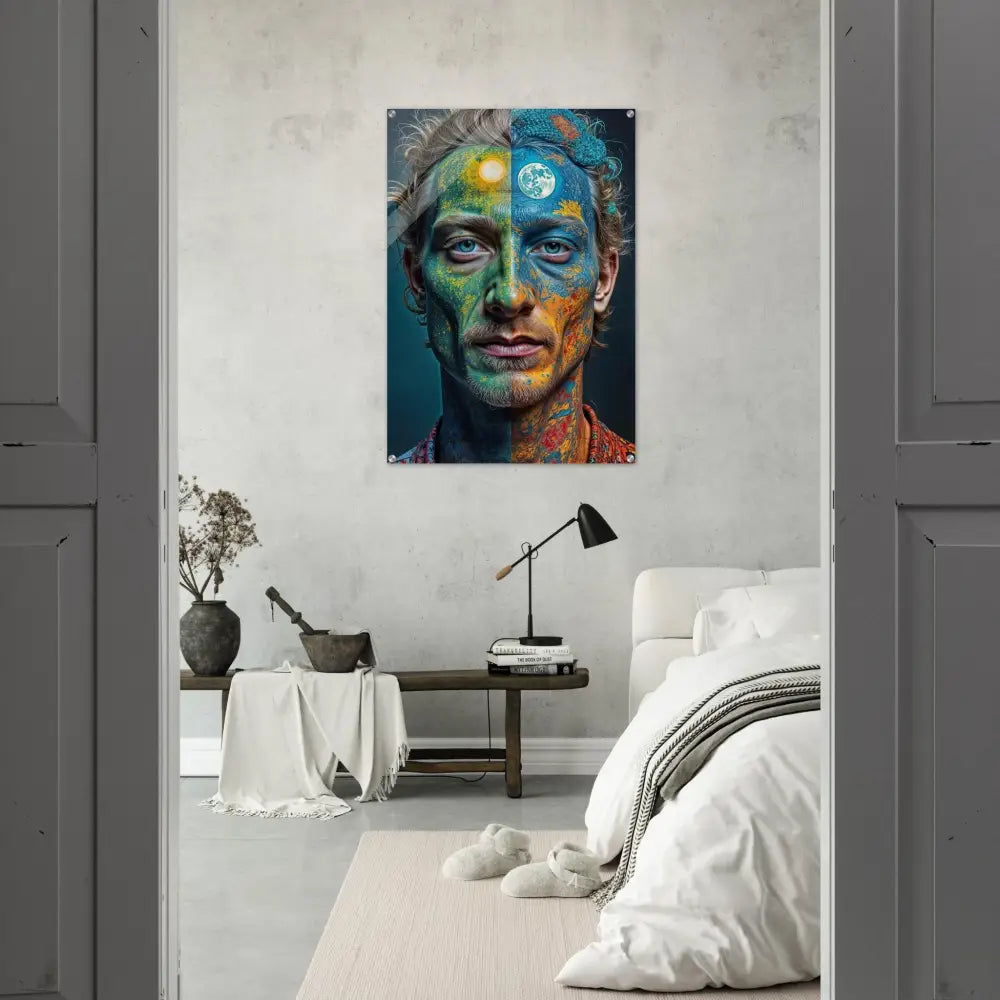 Colorful portrait art featured on Acrylic Wall Art Faces of the Wild Code Trippy Face Print