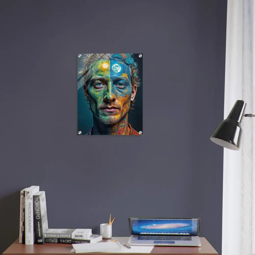 Colorful portrait art of a wild face print on Acrylic Wall Art Shatterproof Trippy Face