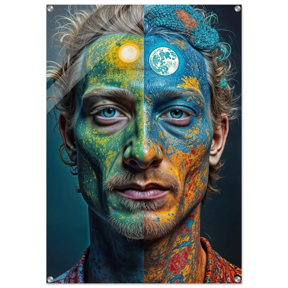 Day and night face art on Acrylic Wall Art Faces of the Wild Code Shatterproof Trippy Print