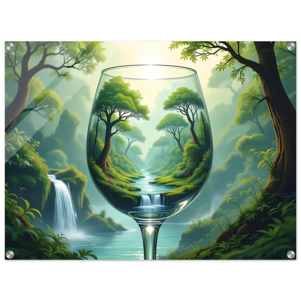 Wine glass with lush forest landscape in Acrylic Wall Art – World in a Glass PixiOnyx