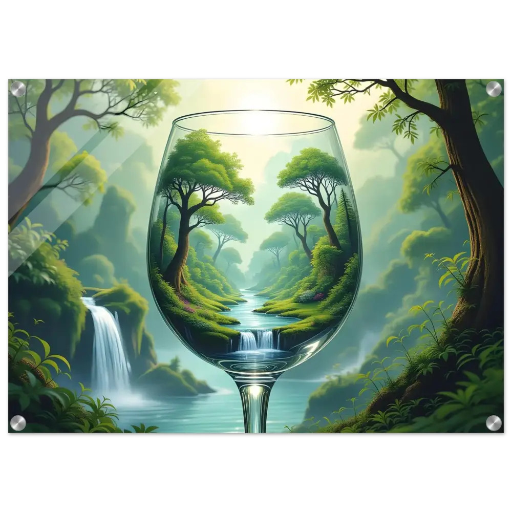 Surreal forest scene inside a wine glass from PixiOnyx Clarity Series Acrylic Wall Art