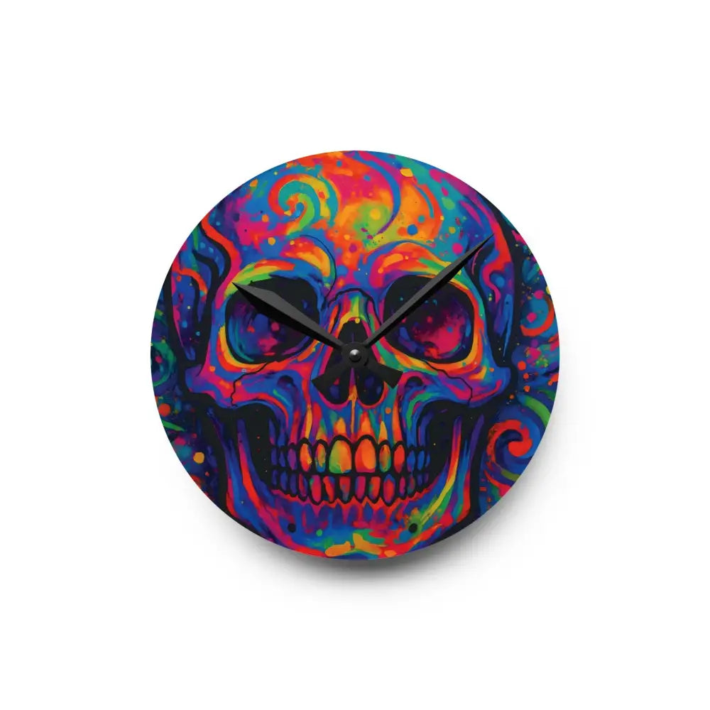 Colorful skull wall clock with psychedelic design for bold home decor