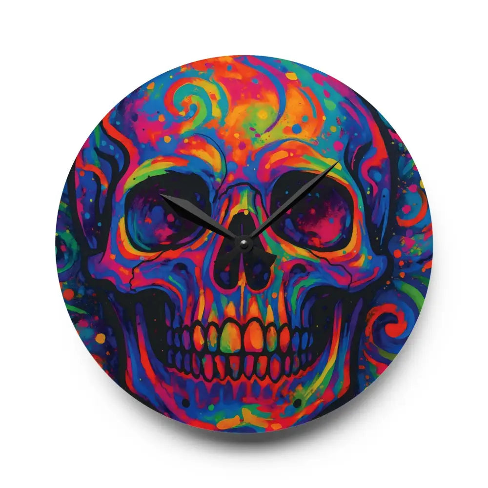 Colorful psychedelic skull acrylic wall clock for bold decor styling