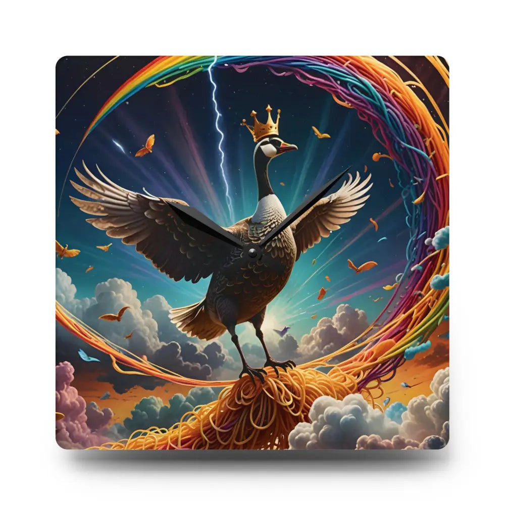 Whimsical goose clock with crown from Acrylic Wall Clock Spaghetti Goose Ascension PixiOnyx