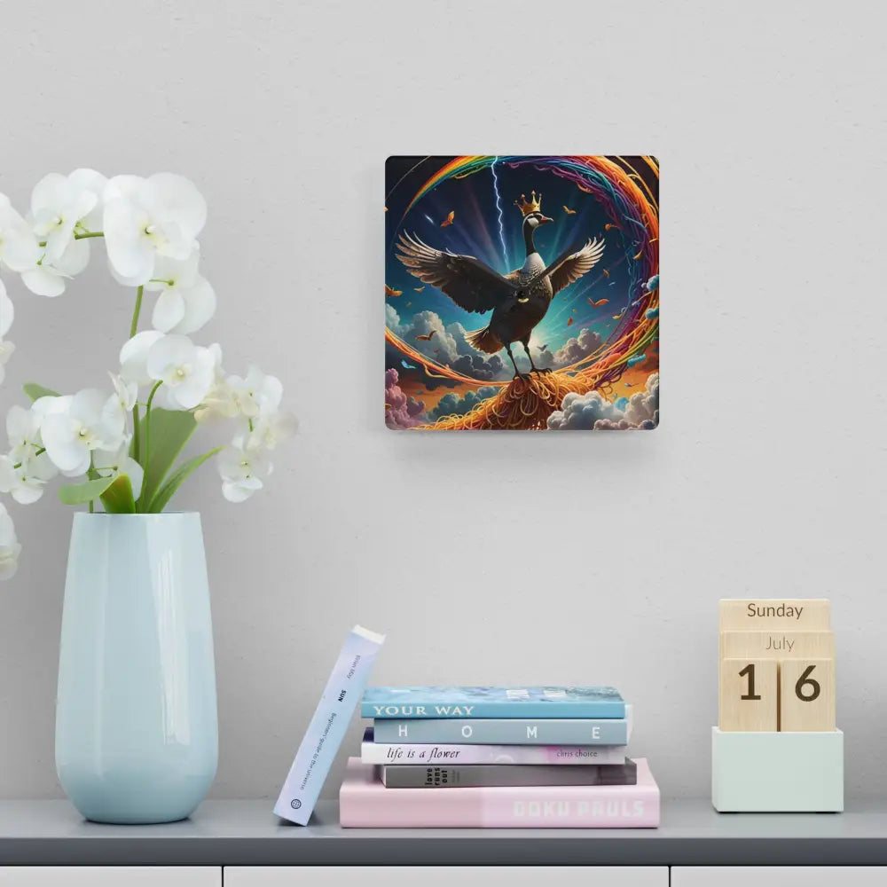 Colorful Goose Art Print on Acrylic Wall Clock Spaghetti Goose Ascension PixiOnyx