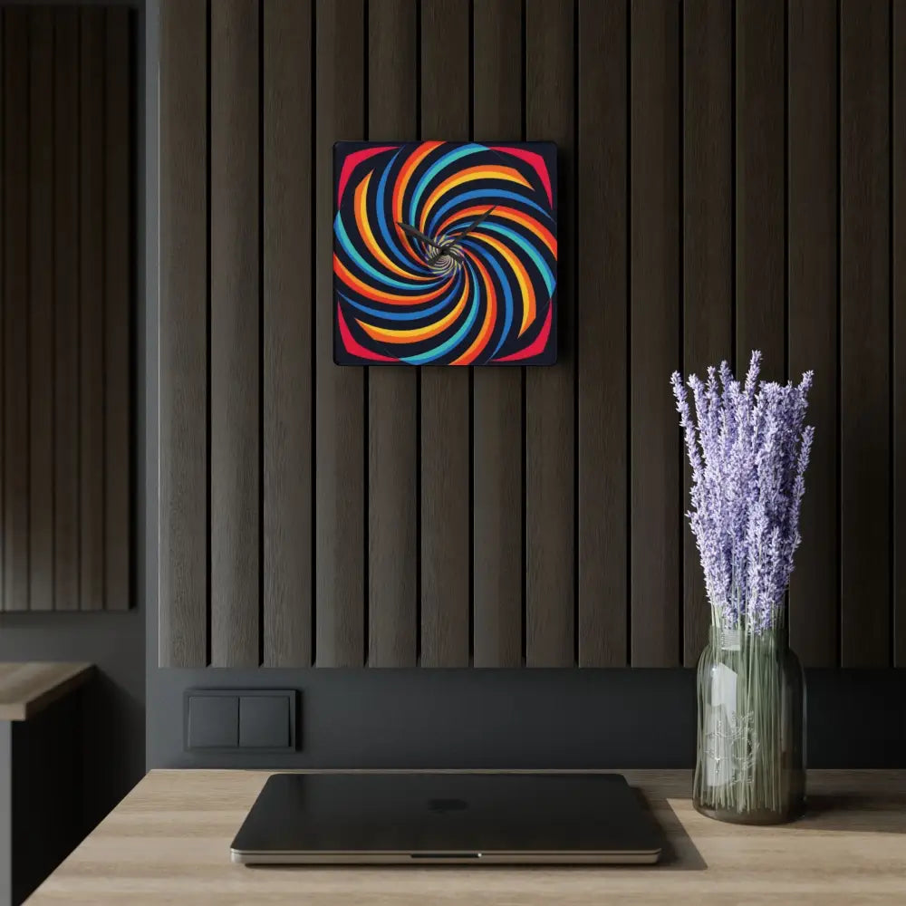 Colorful spiral wall art on Acrylic Wall Clock Spirograph Swirl by PixiOnyx Dynamic Decor