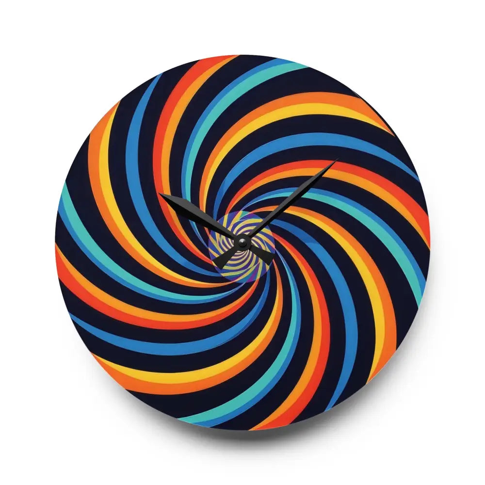Colorful spiral wall clock from PixiOnyx Dynamic Decor showcasing vibrant geometric design