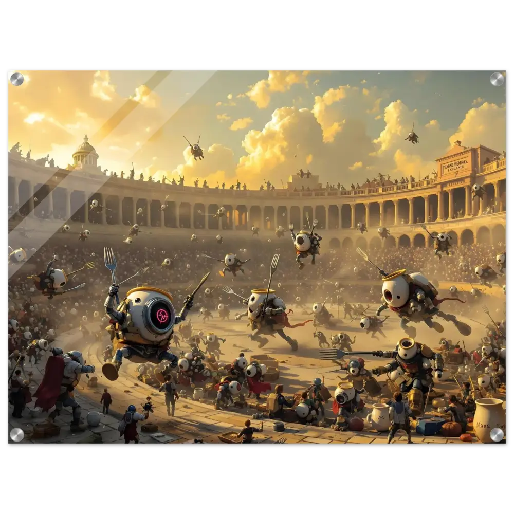 Futuristic robot gladiators from Acrylic Warzone Art Battle of the Breakfast Bots PixiOnyx