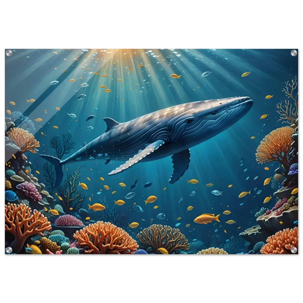 Underwater whale scene on Acrylic Whale Art with Prism Beneath the Waves and PixiOnyx Glass Finish