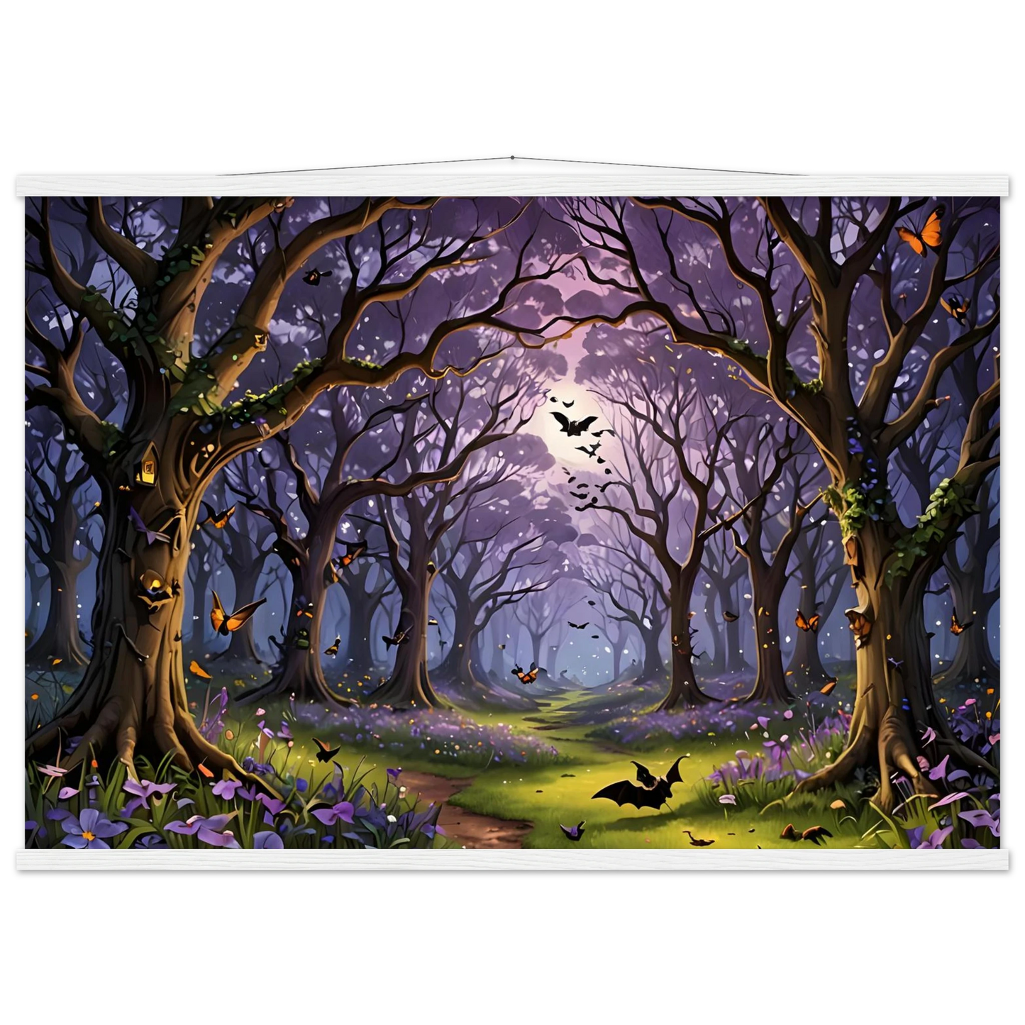 Spooky Forest Scene with Bats and Butterflies for PixiOnyx Whispers of the Enchanted Forest Poster