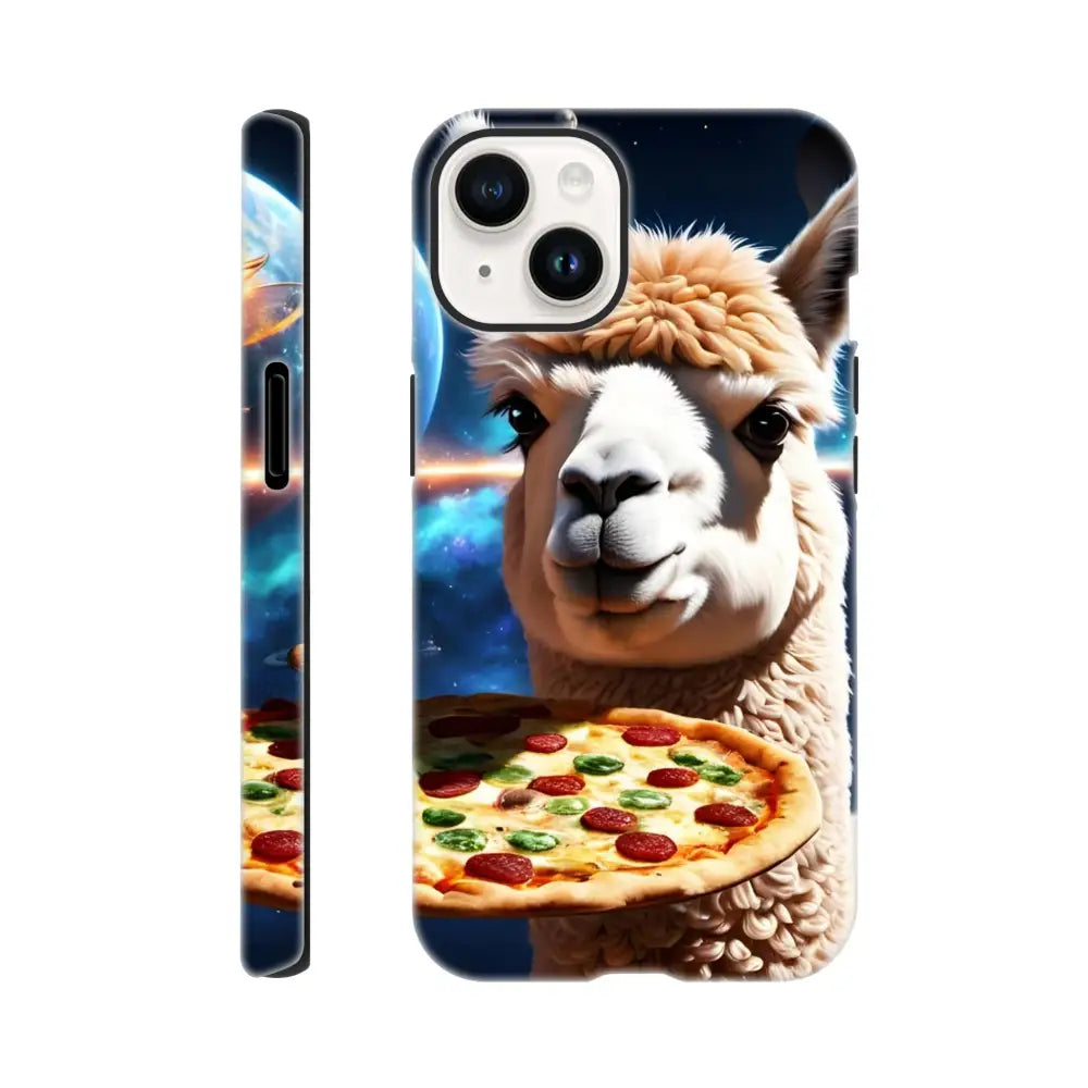 Alpaca Pizza iPhone Case with llama and pizza design from PixiOnyx Tough Cosmic Cover
