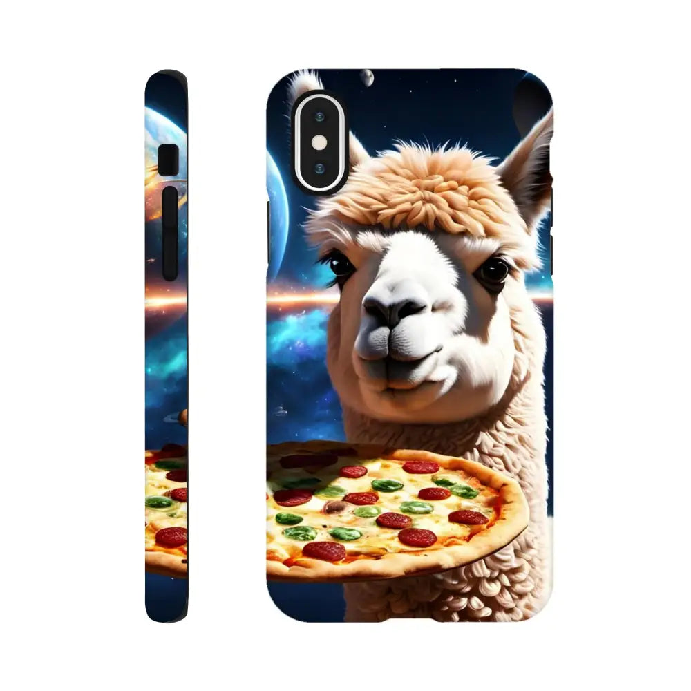 Alpaca pizza phone case for iPhone displayed on PixiOnyx Tough Cosmic Cover
