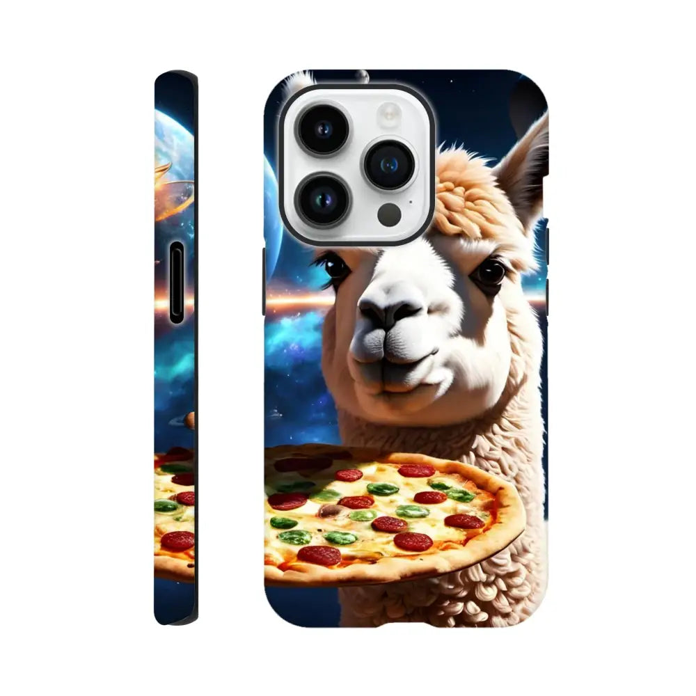 Llama holding pizza phone case on Alpaca Pizza iPhone Case Deep Dish Defender PixiOnyx
