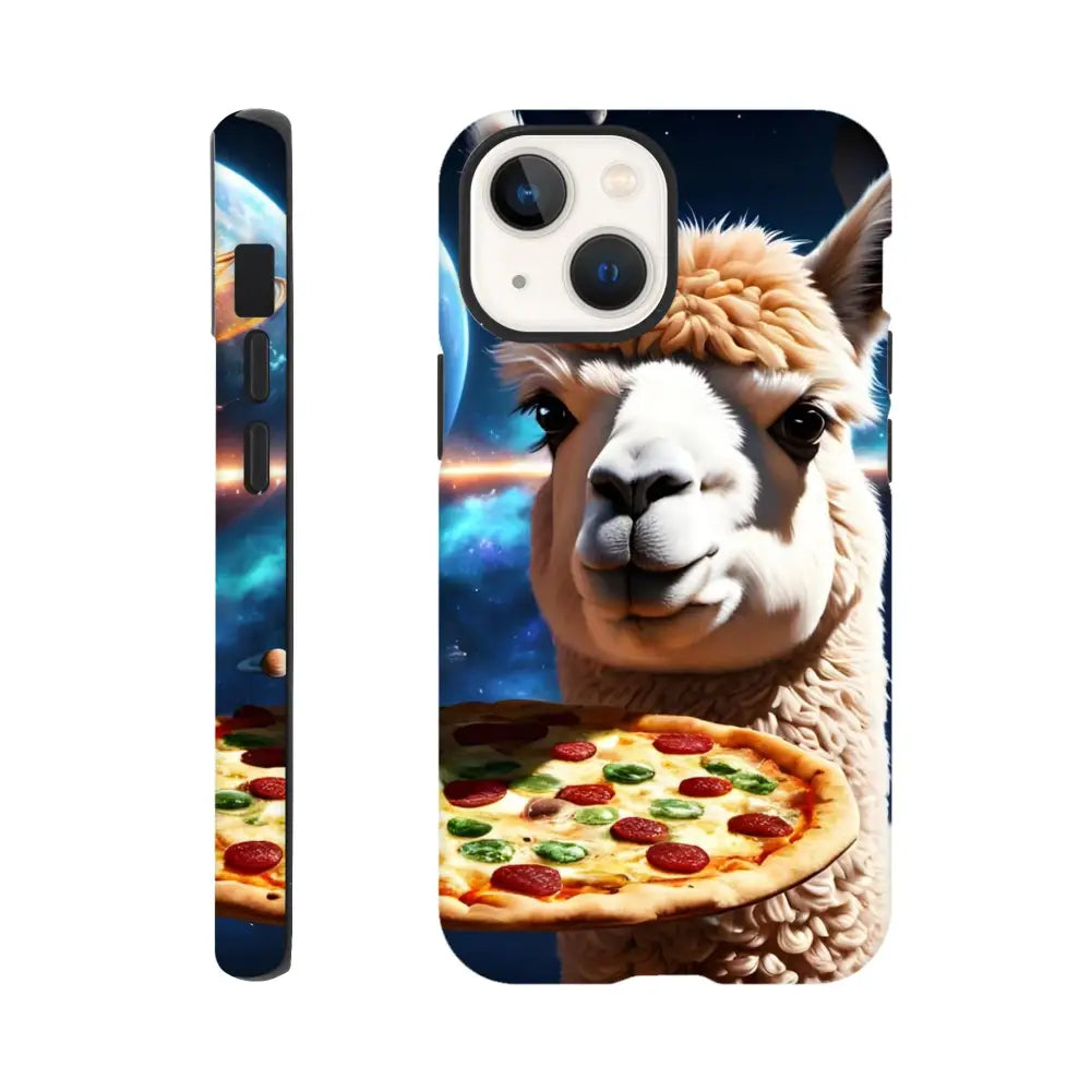 Llama holding pizza phone case on Alpaca Pizza iPhone Case Deep Dish Defender PixiOnyx