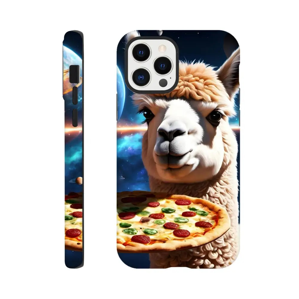 Alpaca pizza phone case for iPhone featuring cosmic deep dish design by PixiOnyx