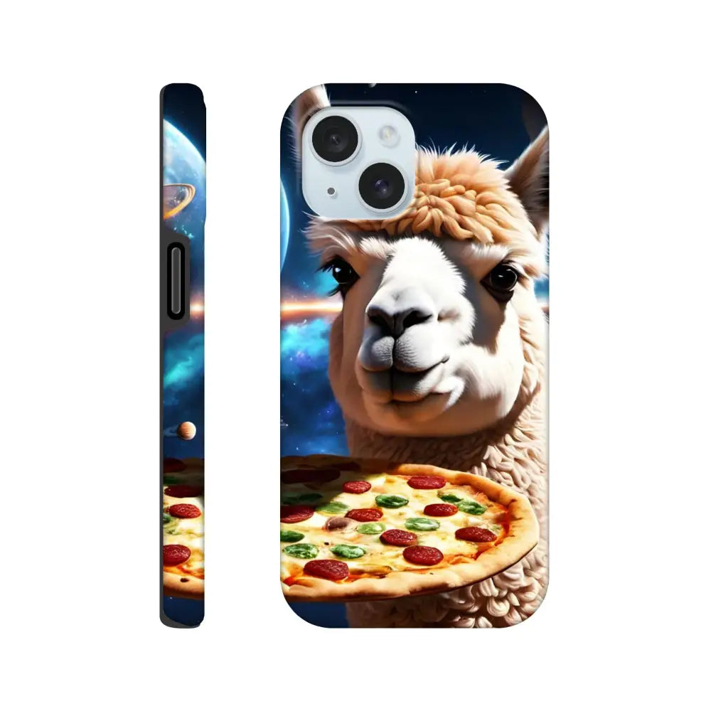 Llama and pizza design on Alpaca Pizza iPhone Case with Cosmic toughness from PixiOnyx