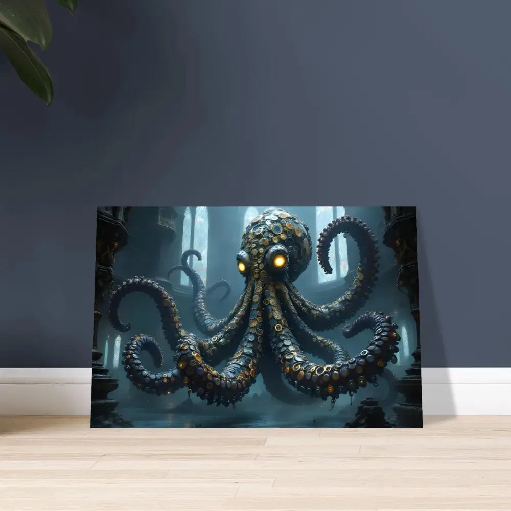 Steampunk-style octopus artwork on Aluminum Clocktopus Print Deep Sea Mechanica by PixiOnyx