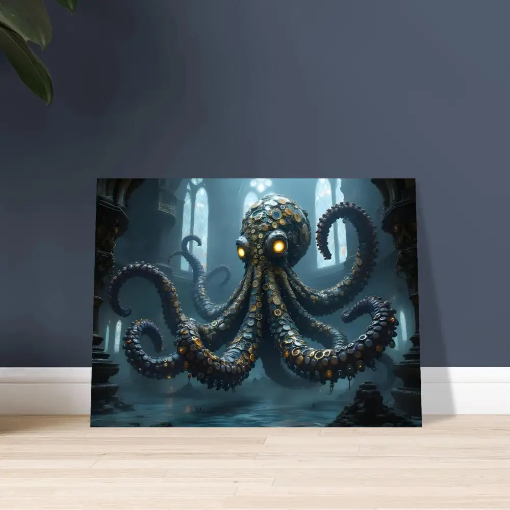 Steampunk-style octopus canvas print from Aluminum Clocktopus Print Deep Sea Mechanica PixiOnyx Metal Leviathan