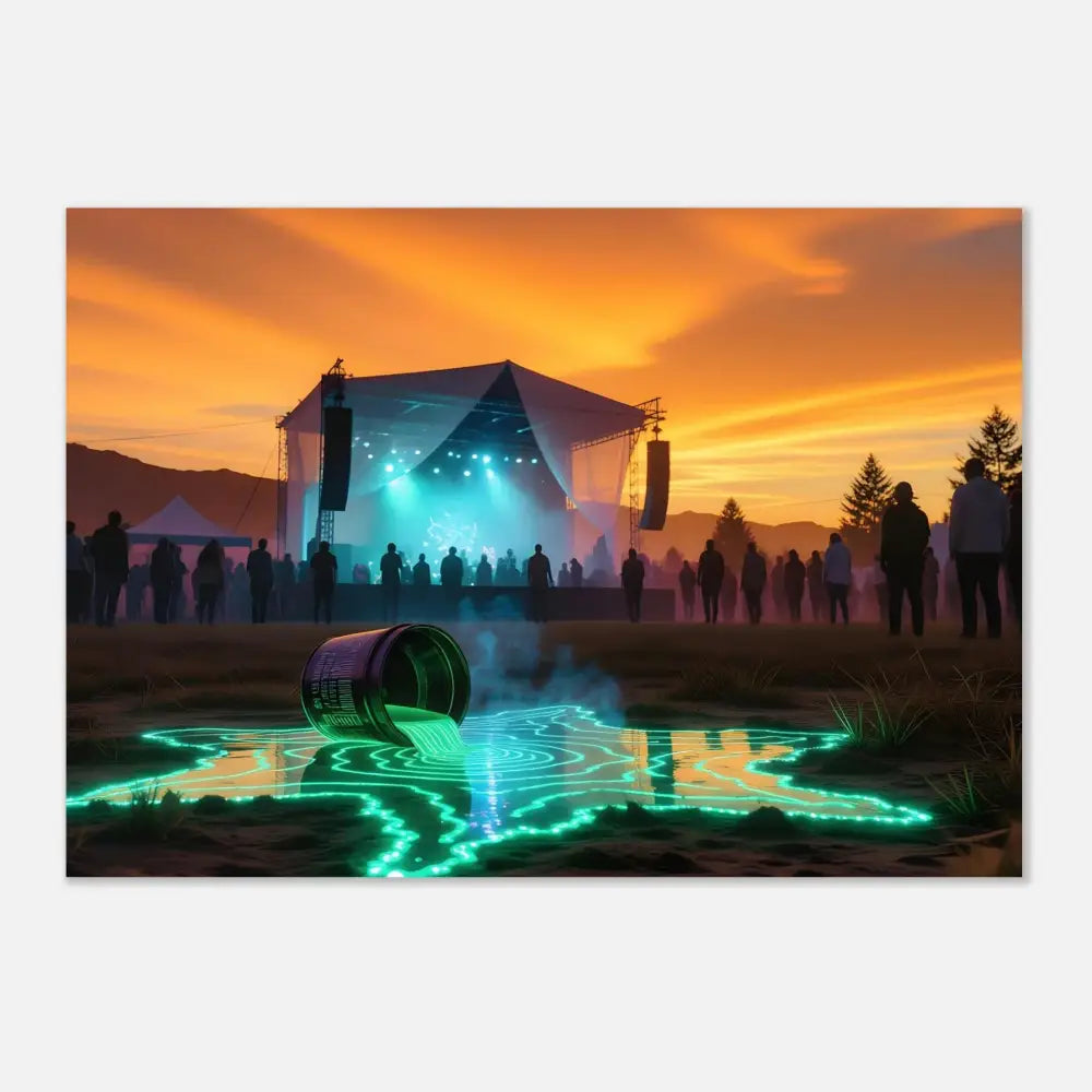 Spilled glowing liquid from tipped container on PixiOnyx Radiant Metal Print