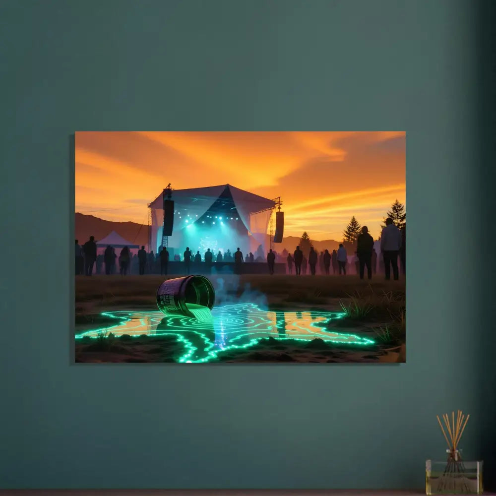 Framed Neon Spill Art scene with spilled neon paint on PixiOnyx Metal Print