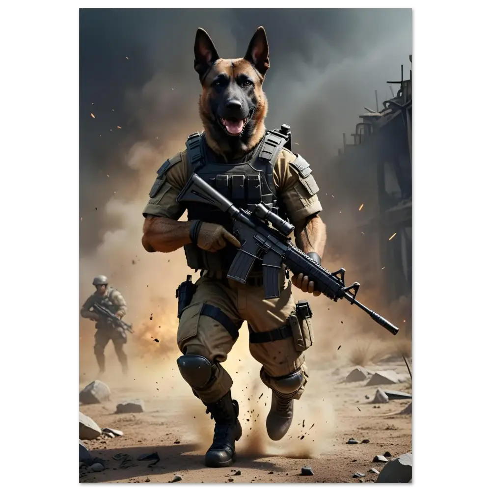 Anthropomorphic German Shepherd soldier in tactical gear on Aluminum Print Battlehound Vanguard PixiOnyx