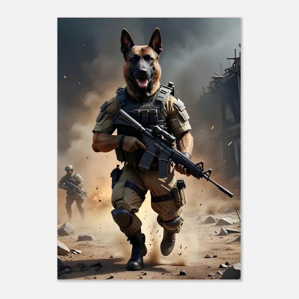 Anthropomorphic German Shepherd soldier on Aluminum Print Battlehound Vanguard PixiOnyx Tactical Alloy