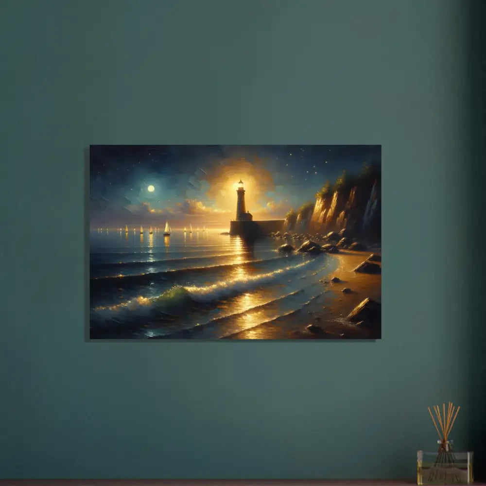 Coastal lighthouse painting Aluminum Print Beacon of the Quiet Tide PixiOnyx coastline