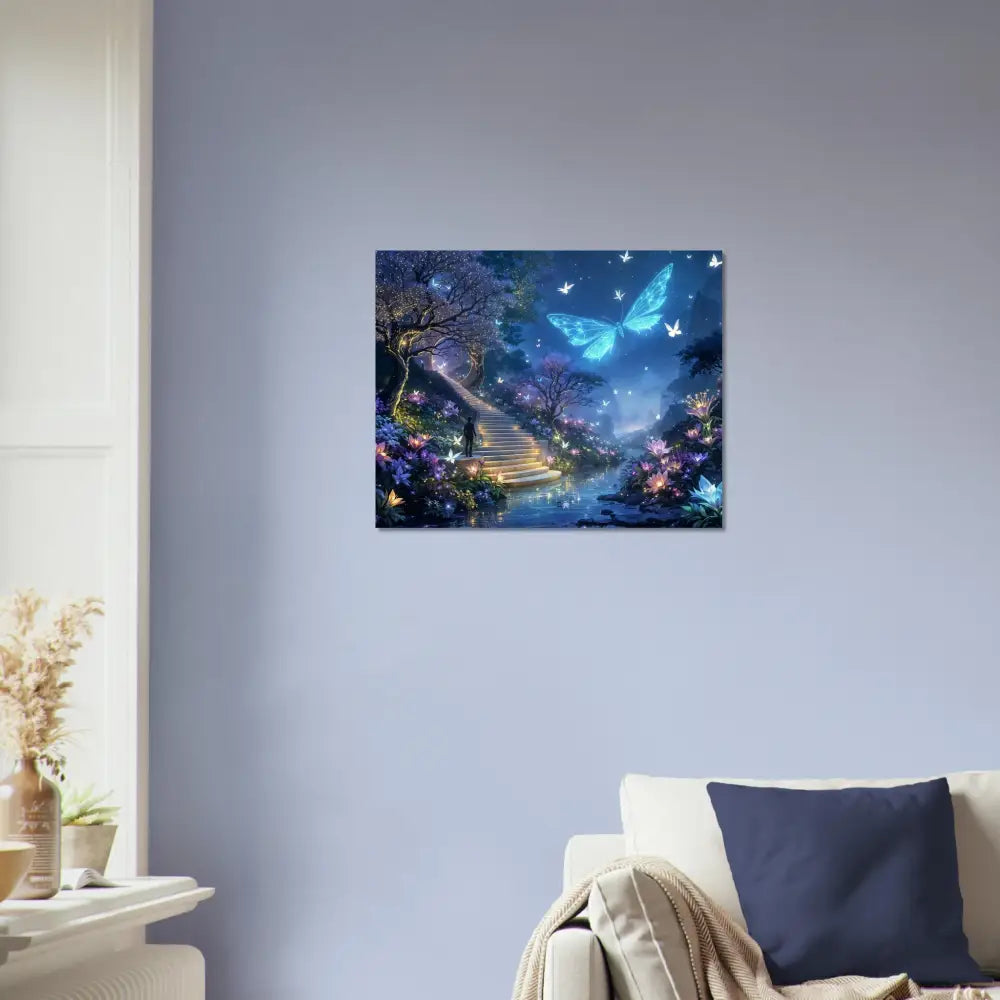 Fantasy butterfly garden wall art aluminum print in PixiOnyx Biolumina landscape