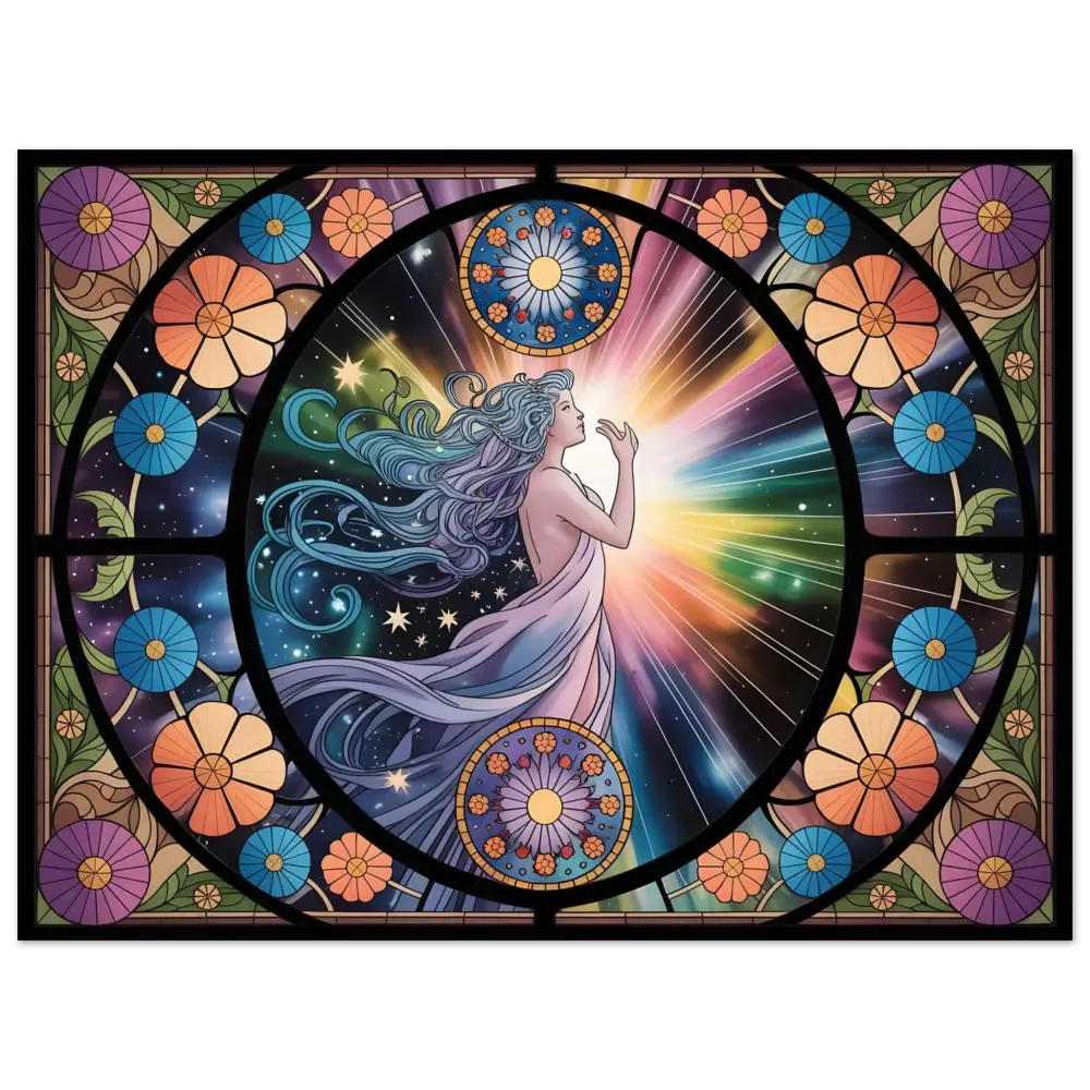 Stained glass celestial woman on Aluminum Print Celestial Bloom PixiOnyx Luminous Metal Edition
