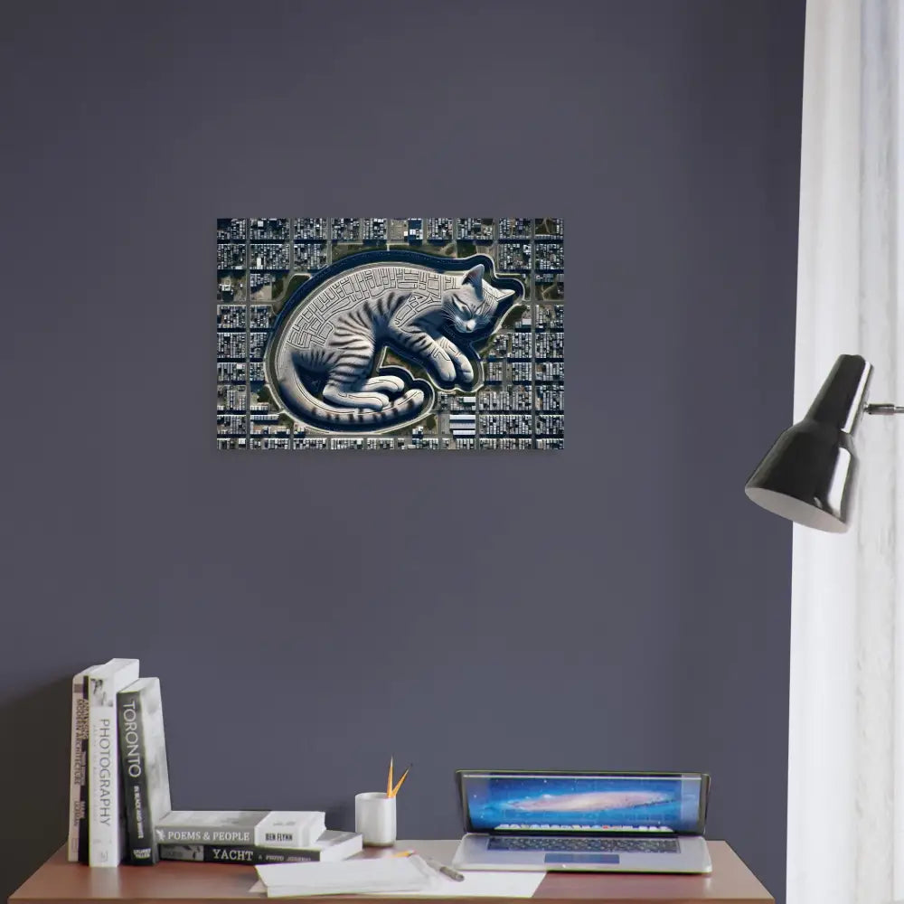 Cat art print aluminum wall decor for modern home interior Citynap Overlook PixiOnyx