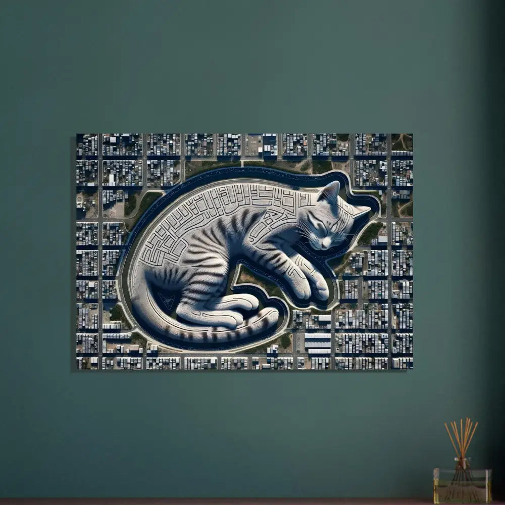 Cat-shaped maze artwork on Aluminum Print Citynap Overlook PixiOnyx Metallic Series
