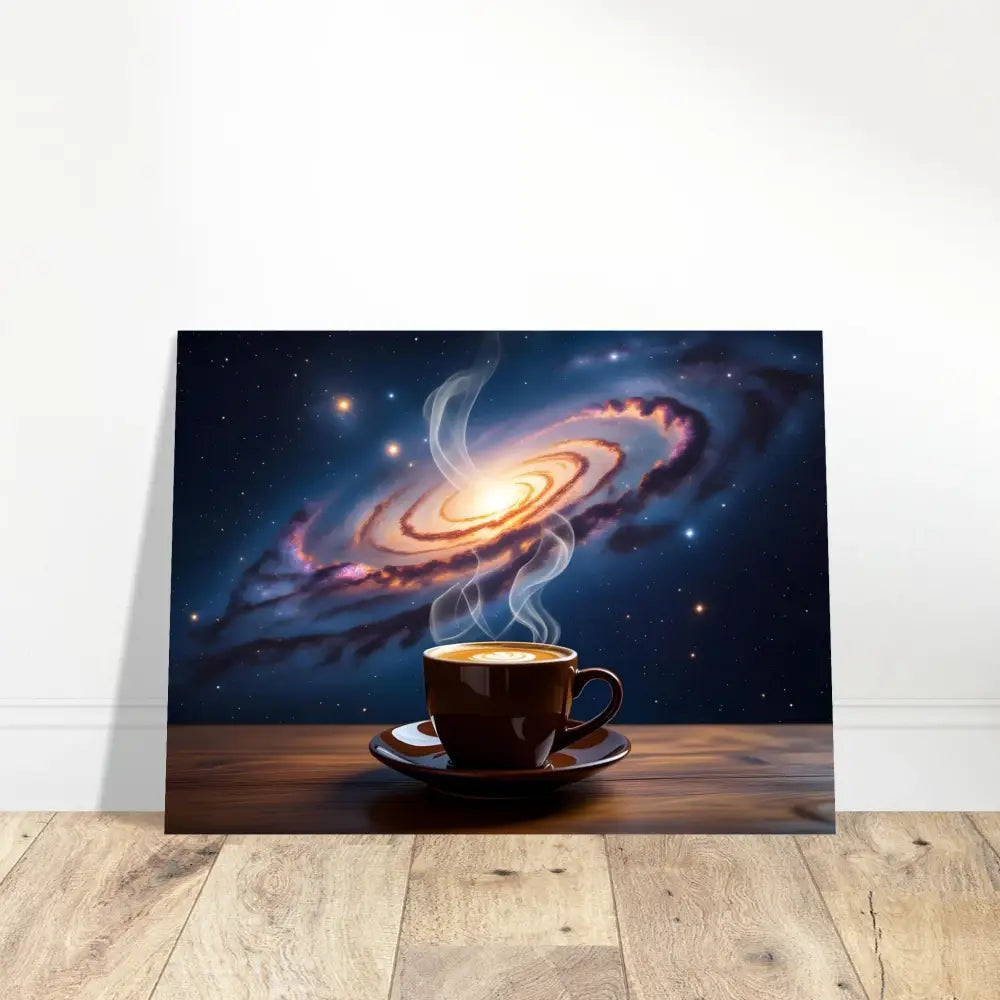 Coffee cup with galaxy backdrop on PixiOnyx Dreamscape Metal Aluminum Print
