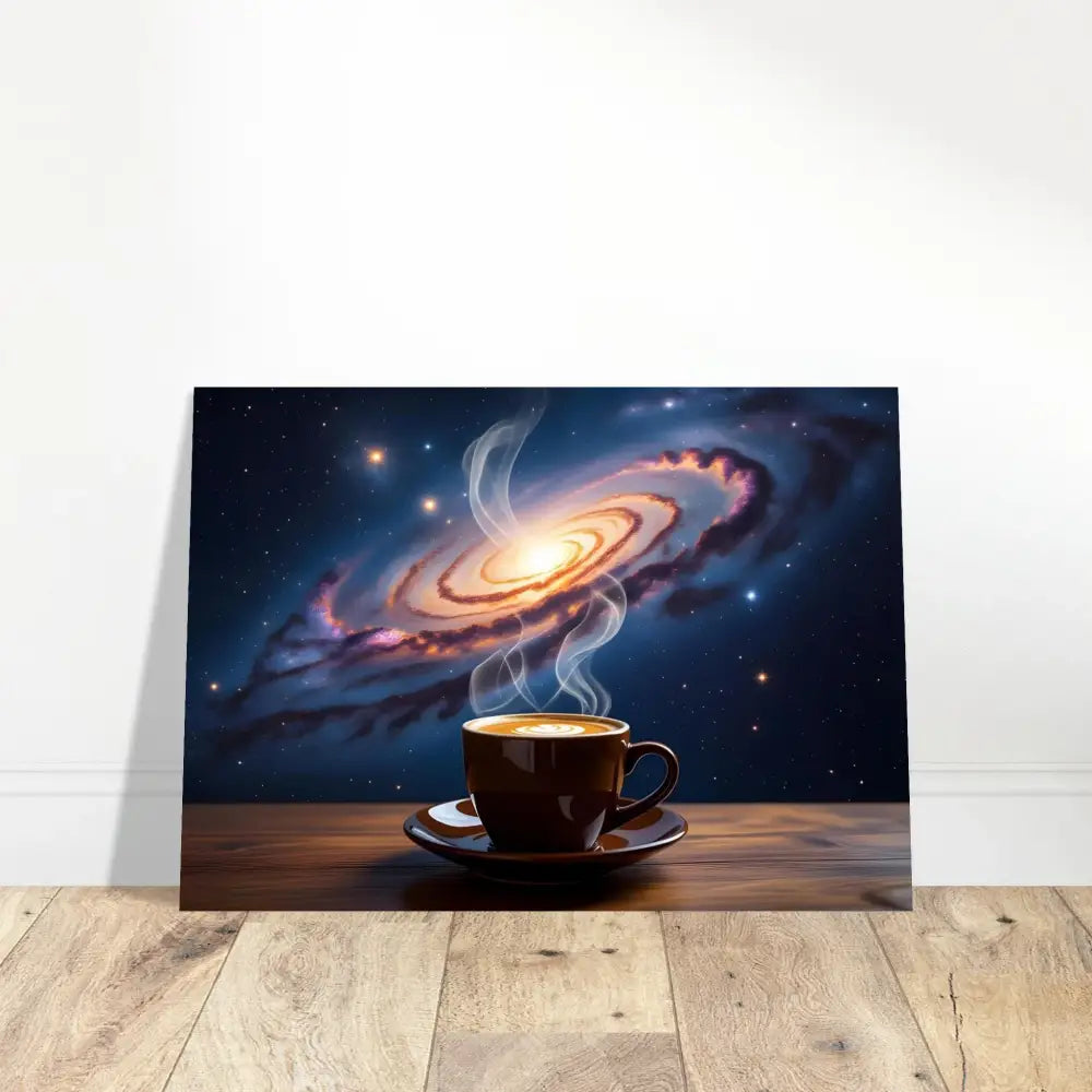 Coffee cup with galaxy backdrop on Aluminum Print Cosmic Brew PixiOnyx Dreamscape Metal