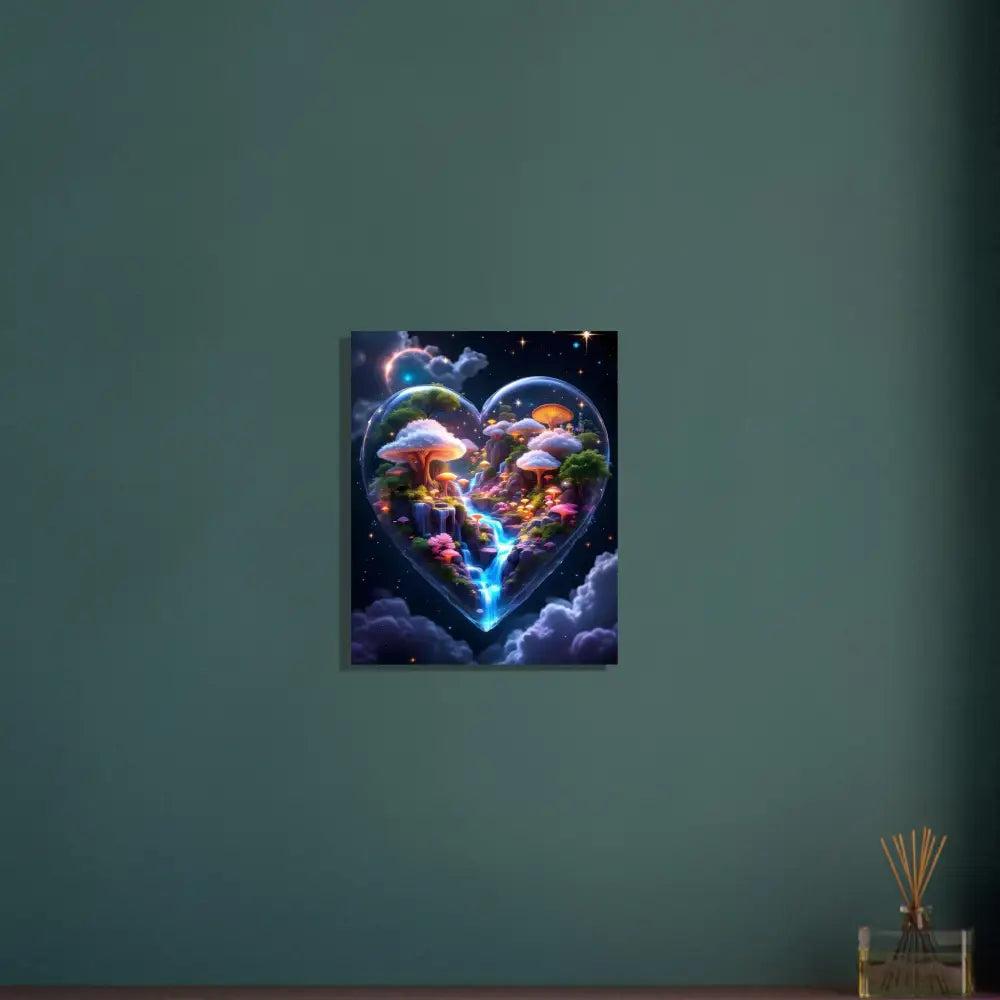 Heart-shaped fantasy landscape art on Aluminum Print Cosmic Heart PixiOnyx Apex Lightcore Edition