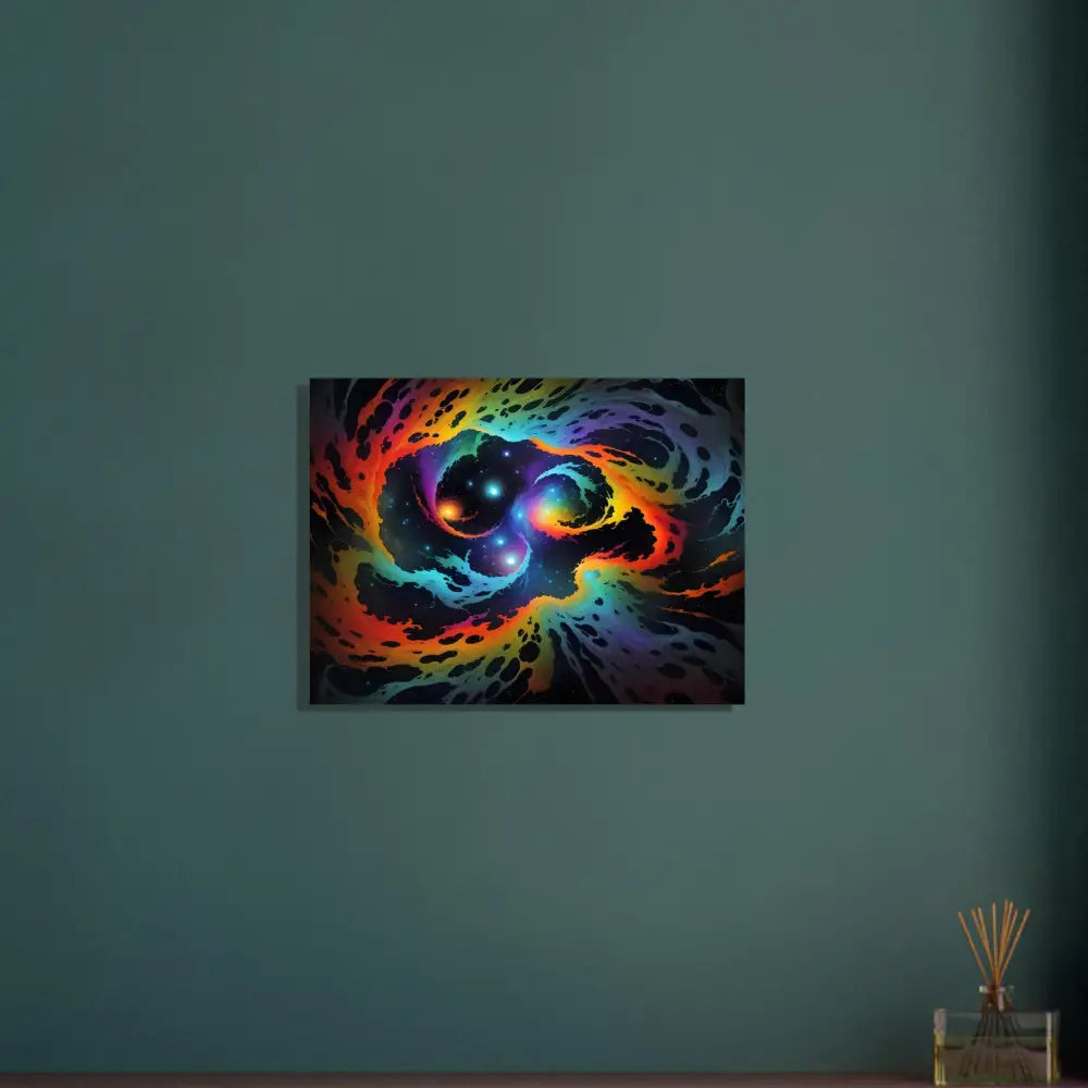 Colorful cosmic nebula artwork on Aluminum Print Cosmic Tides by PixiOnyx Abstract Dreamscape
