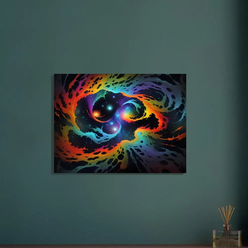 Colorful cosmic nebula artwork on Aluminum Print Cosmic Tides by PixiOnyx Abstract Dreamscape