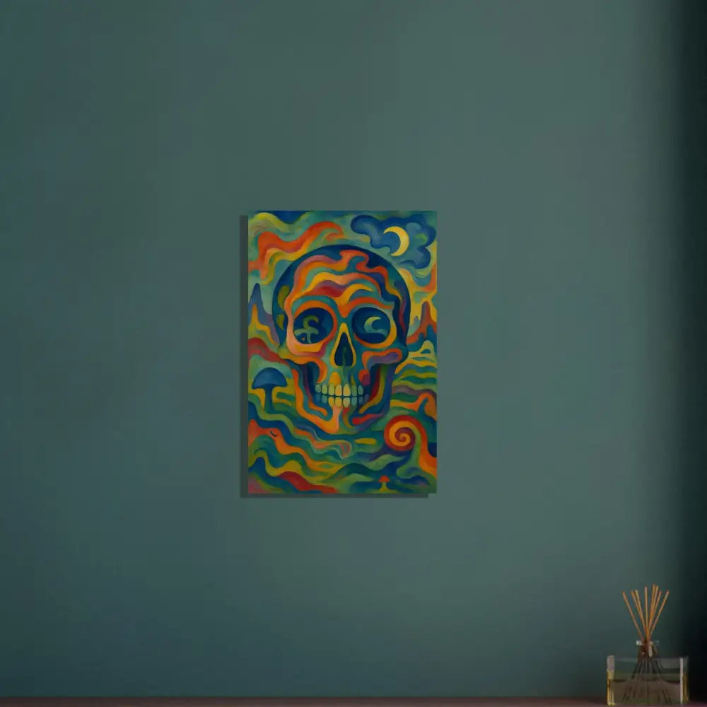 Colorful skull painting on Aluminum Print Craniocolor PixiOnyx high-gloss psychedelic display