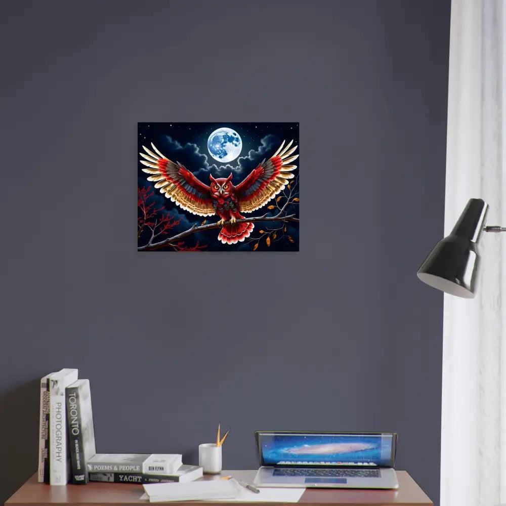 Owl art print Aluminum Print Crimson Wings Unfurled PixiOnyx Celestial Metal